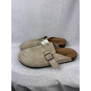 Goodfellow & Co Mens Suede Clogs Tan Beige Buckle Strap Mules Size 8